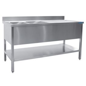 SARO RVS spoeltafel met 2 bakken, links - 600 mm diep, 1200 mm