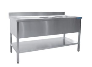 SARO RVS spoeltafel met 2 bakken, rechts - 700 mm diep, 1200 mm