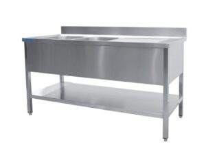 SARO RVS spoeltafel met 2 bakken, links - 700 mm diep, 1800 mm