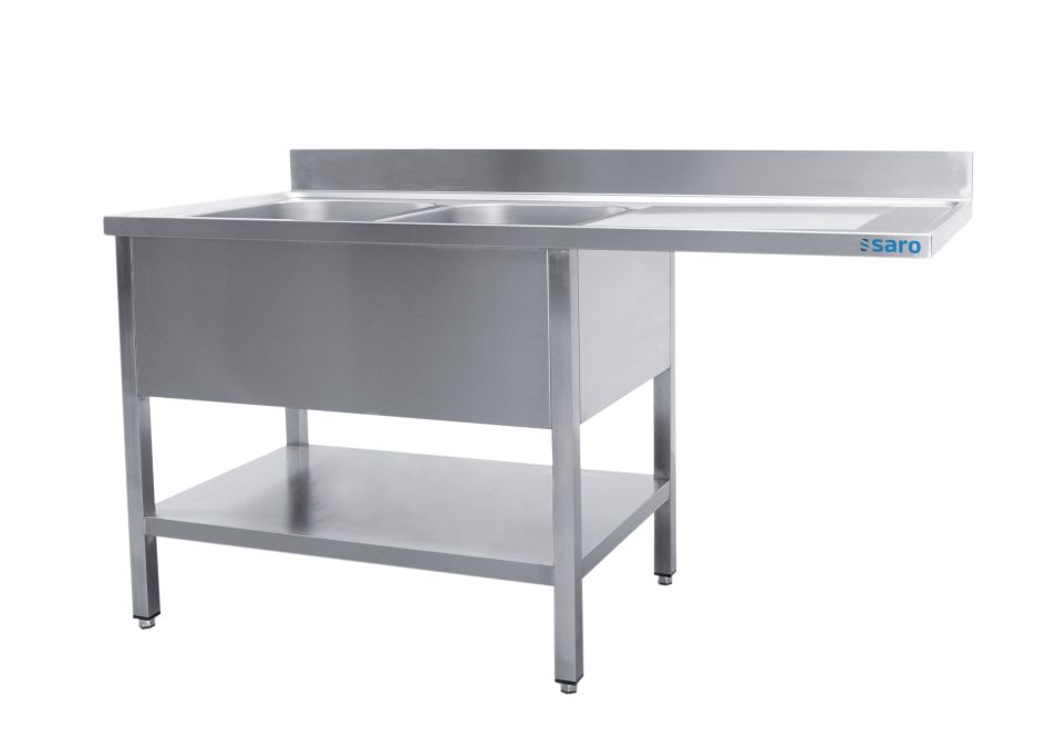 SARO RVS spoelkast met 2 bakken, links - 700 mm diep, 1600 mm