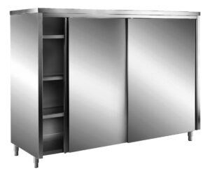 SARO RVS opbergkast met schuifdeuren AISI 430, plat dak, 1400x600